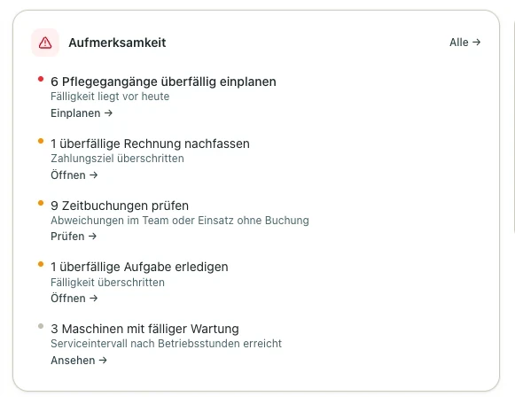 Cockpit: Kachel „Heutige Einsätze“